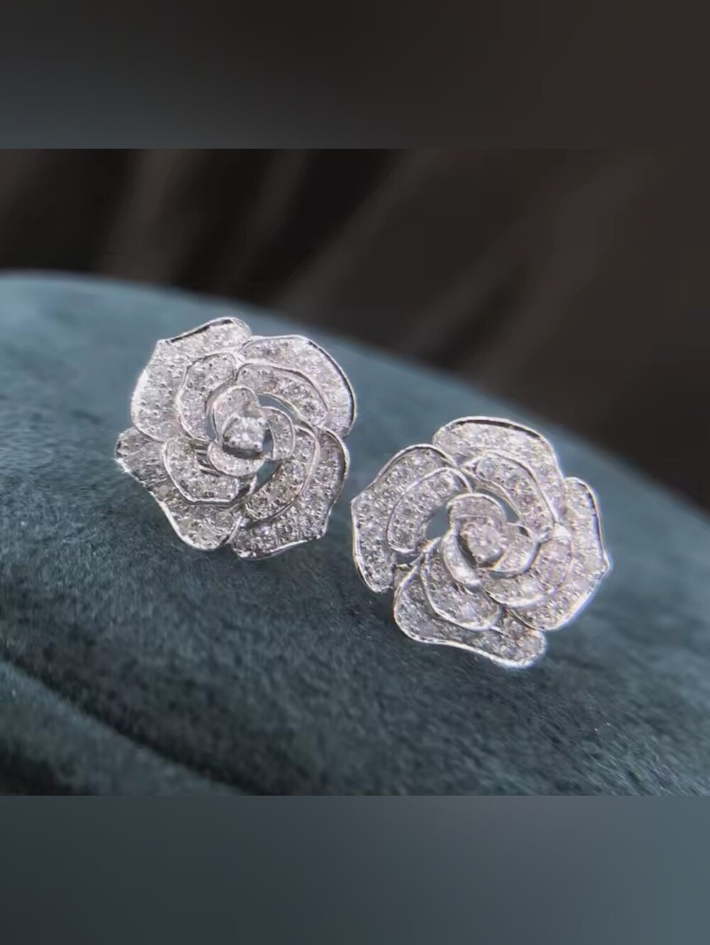 White Rhodium Camellia Stud Earrings - Picture 4 of 4